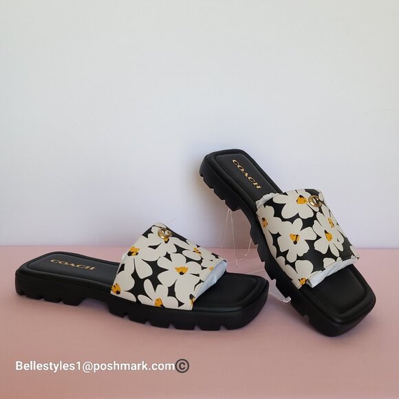 COACH Florence Smooth Leather Sandal With Flower Print –Chalk Multi -Size 8.5B⭐ - Picture 2 of 16